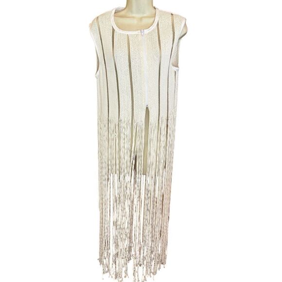 Aviu Fringed Boho Vest Made in Italy in Ivory Size Small - Picture 1 of 3
